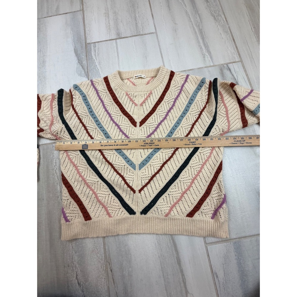 Marine Layer Womens XL Chevron Stripe Pointelle Knit Cotton Merino Wool Sweater - Picture 5 of 9
